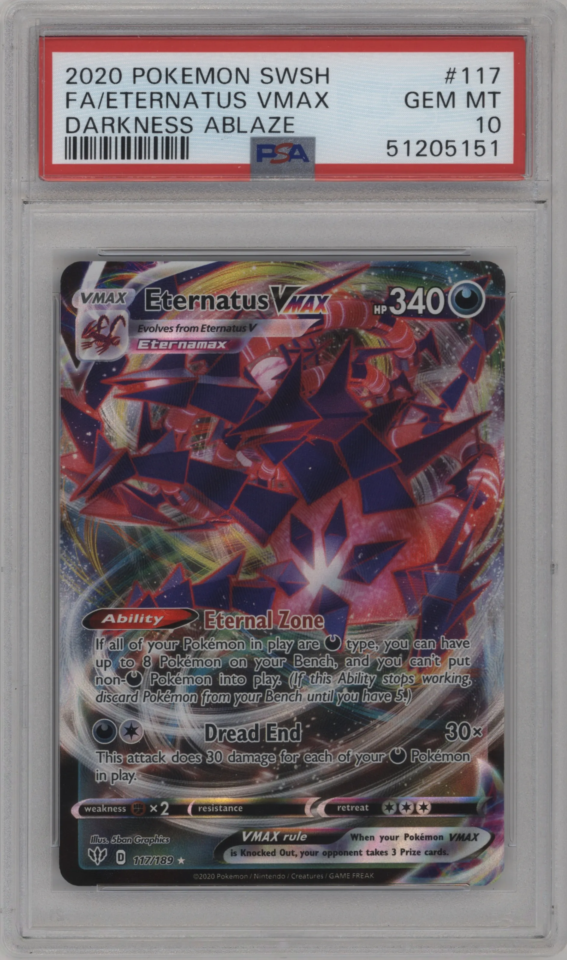 2020 Pokemon SWSH Darkness Ablaze Eternatus VMAX #117 PSA 10