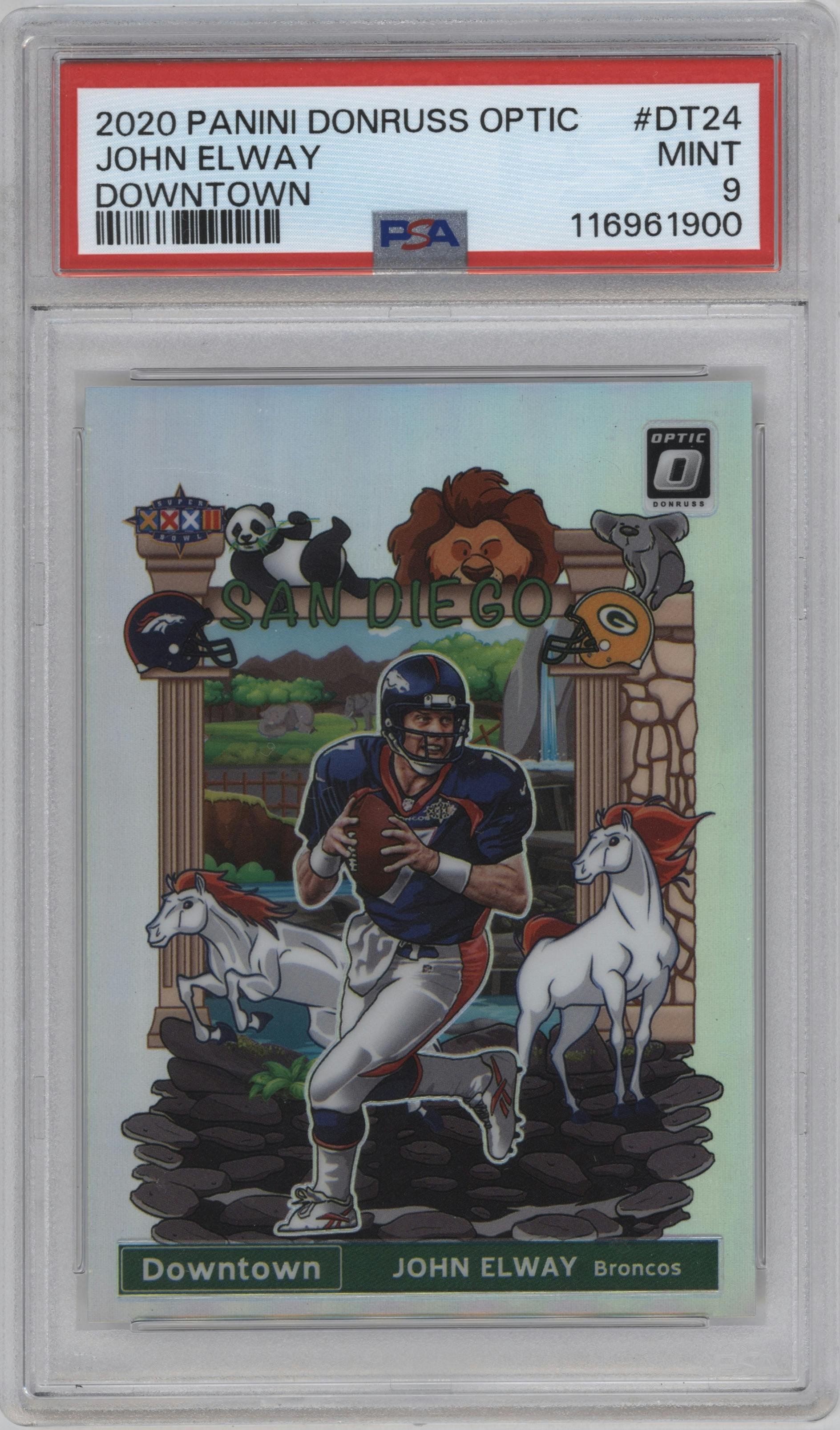 John Elway from the 2020 Panini Donruss Optic set graded by PSA and given an overall grade of 9.