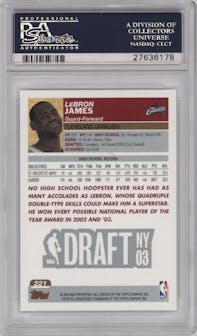 LeBron James from the 2003-04 Topps set graded by PSA and given an overall grade of 10.