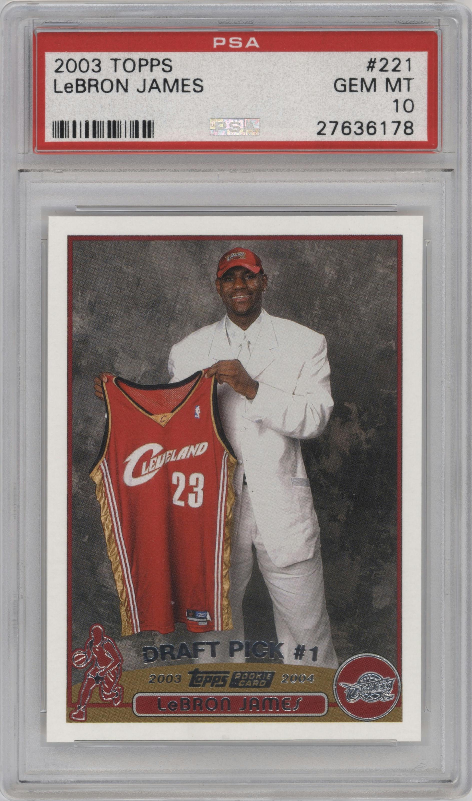 LeBron James from the 2003-04 Topps set graded by PSA and given an overall grade of 10.