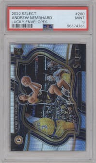 Andrew Nembhard from the 2022-23 Panini Select set featuring a Lucky Envelopes parallel graded by PSA and given an overall grade of 9.