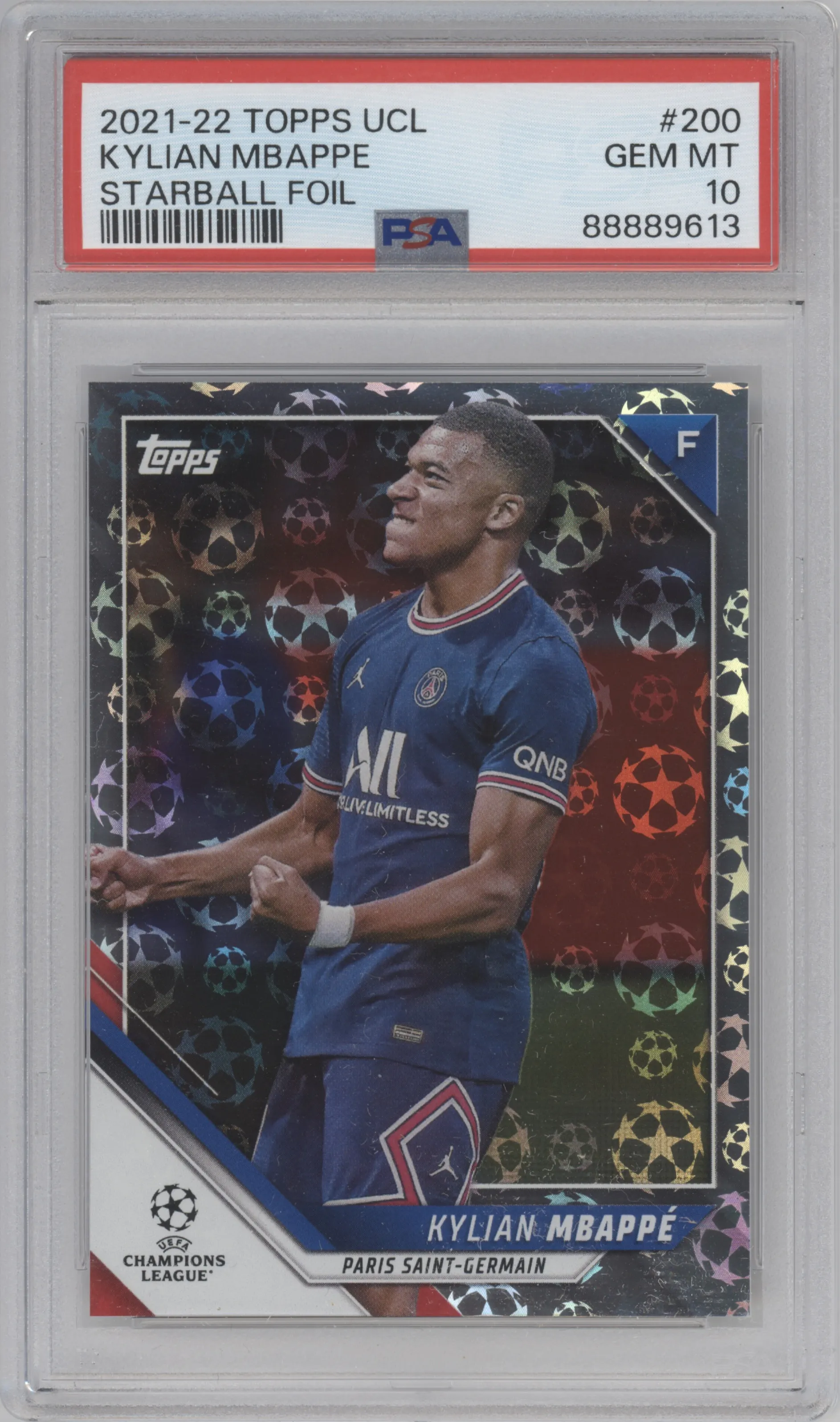2021 Topps UEFA CL Kylian Mbappe Starball Foil #200 PSA 10
