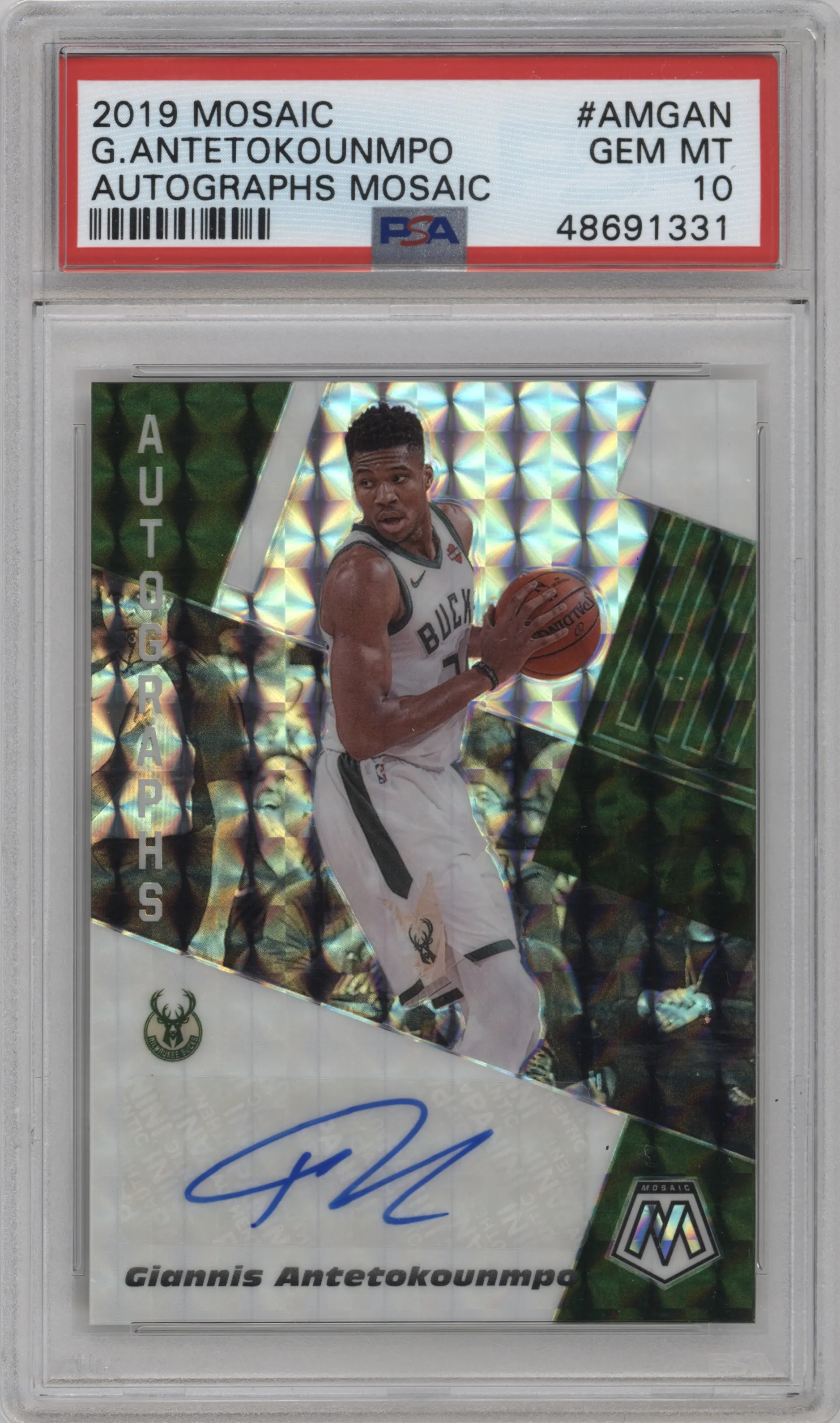 2019 Panini Mosaic Auto Giannis Antetokounmpo #AM-GAN PSA 10