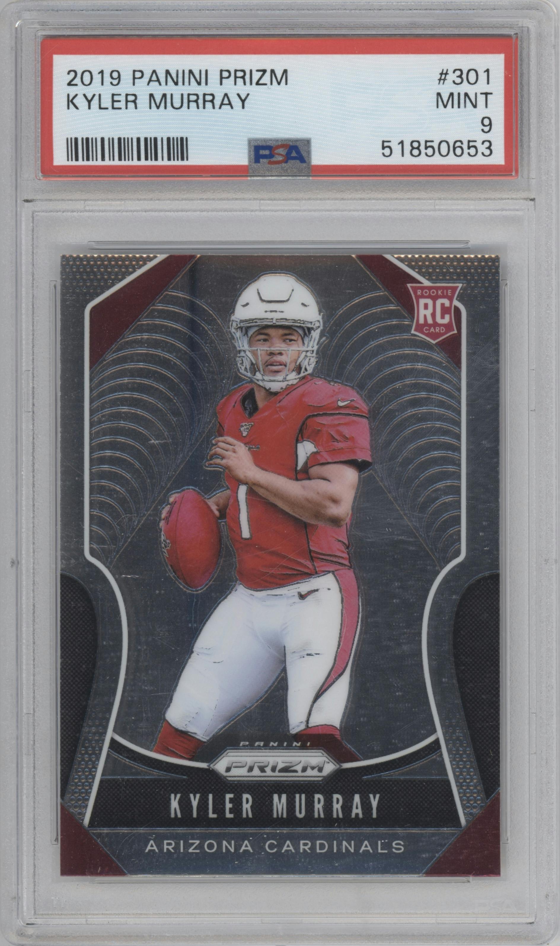 Kyler Murray from the 2019 Panini Prizm set graded by PSA and given an overall grade of 9.