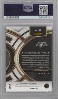 Victor Wembanyama from the 2023-24 Panini Select  set featuring a Elephant parallel graded by PSA and given an overall grade of 10.