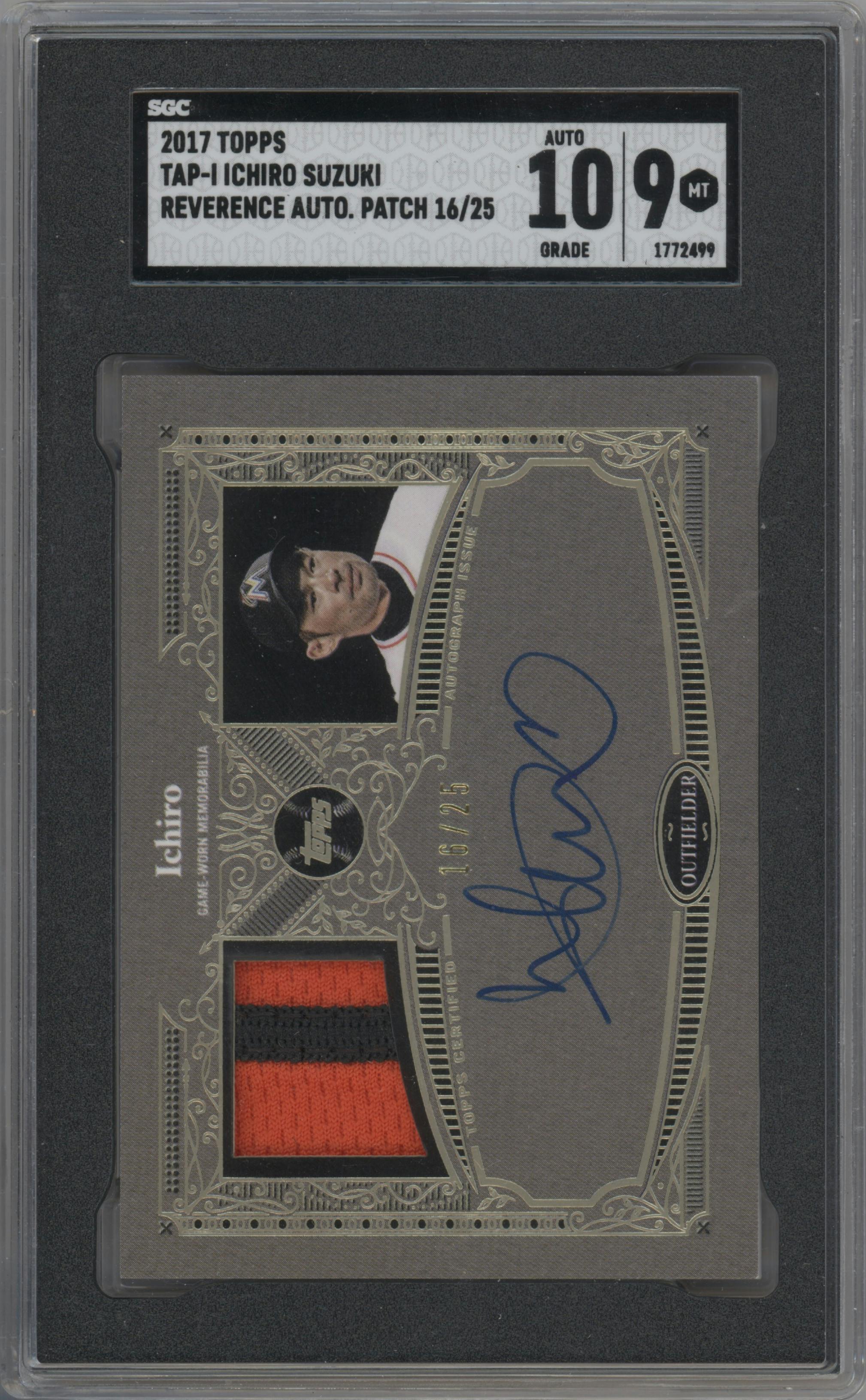 Ichiro from the 2017 Topps Series 1 set graded by SGC and given an overall grade of 9.