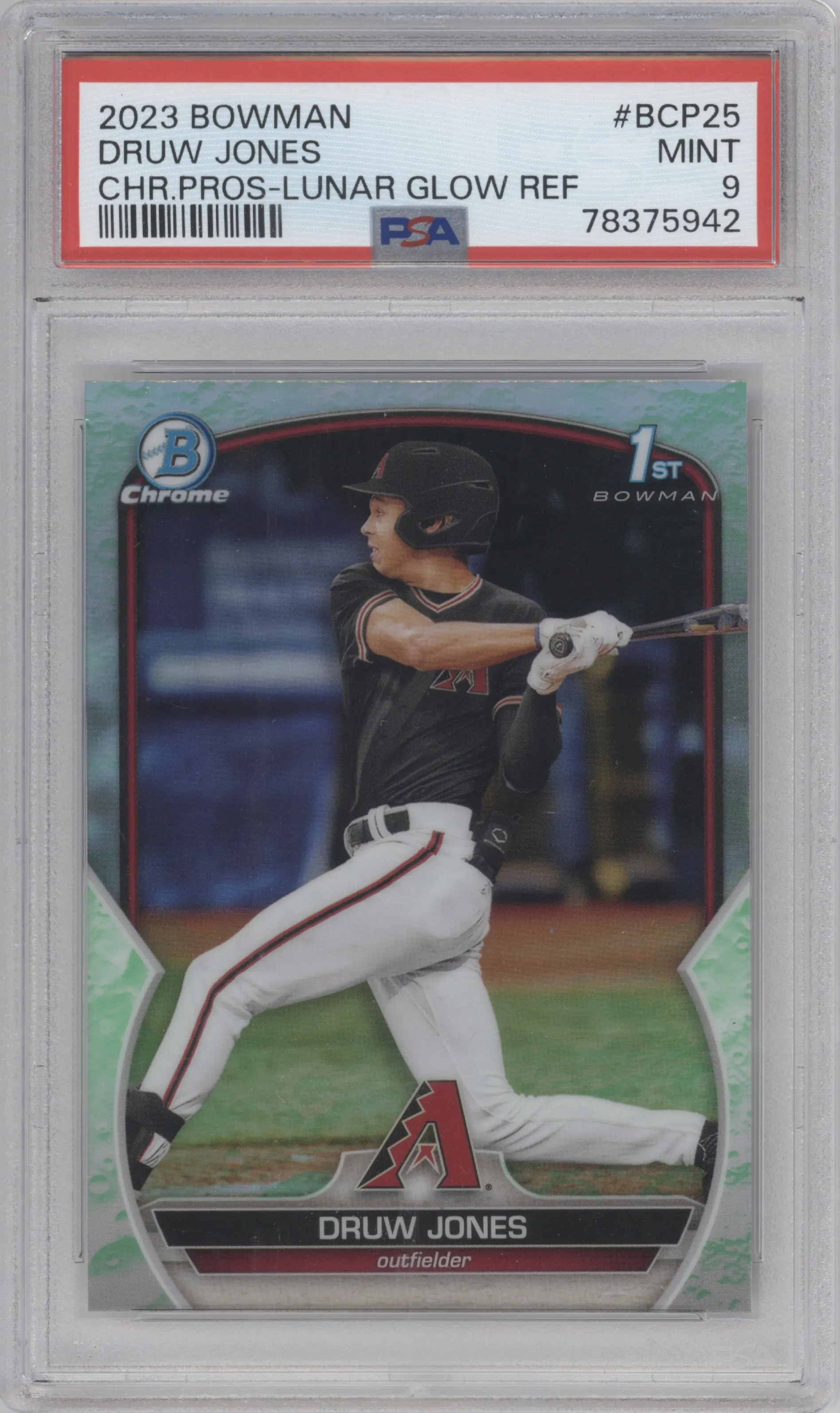 2023 Bowman Chr.Pros. Druw Jones Lunar Glow Refractor PSA 9