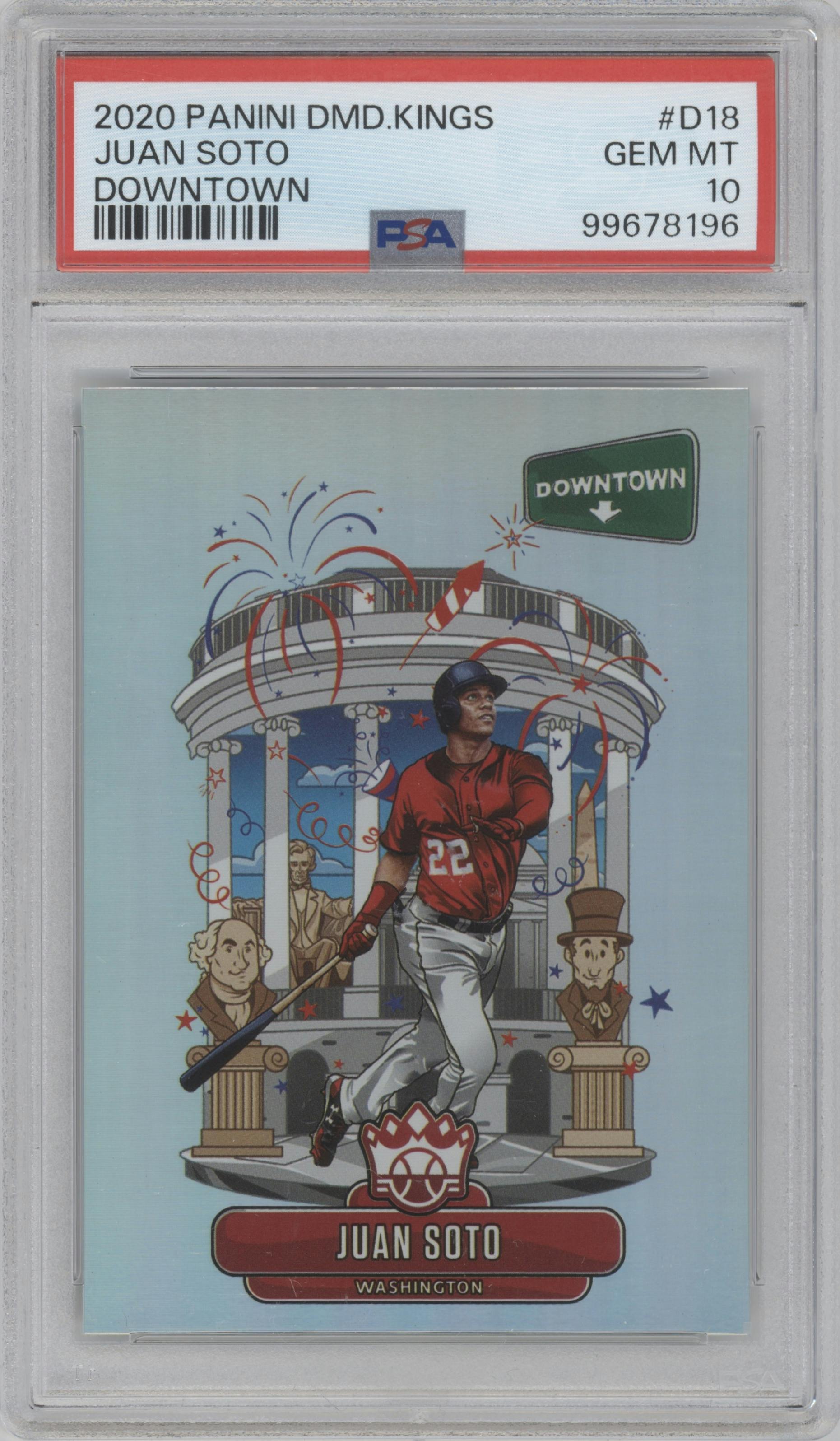 Juan Soto from the 2020 Panini Diamond Kings set graded by PSA and given an overall grade of 10.