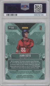 Juan Soto from the 2020 Panini Diamond Kings set graded by PSA and given an overall grade of 10.