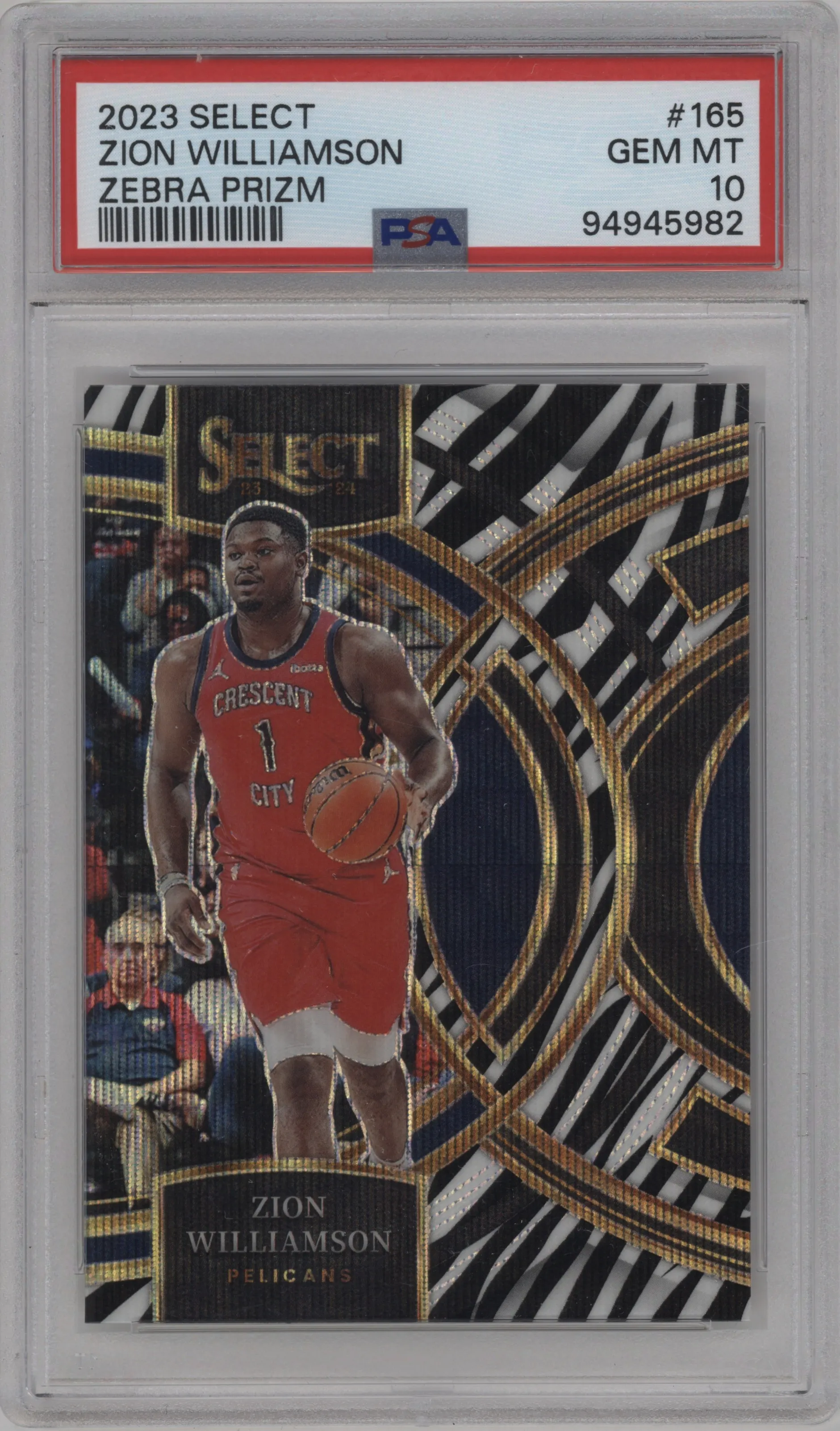 2023 Panini Select Pre.Lvl. Zion Williamson Zebra Prizm PSA 10