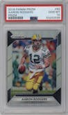 Aaron Rodgers from the 2016 Panini Prizm set featuring a Prizm parallel graded by PSA and given an overall grade of 10.