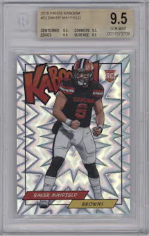 Baker Mayfield from the 2018 Panini Kaboom Rewards Multi-Sport set graded by Beckett and given an overall grade of 9.5.