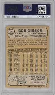 Bob Gibson from the 1968 Topps set graded by PSA and given an overall grade of 6.