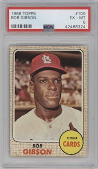Bob Gibson from the 1968 Topps set graded by PSA and given an overall grade of 6.