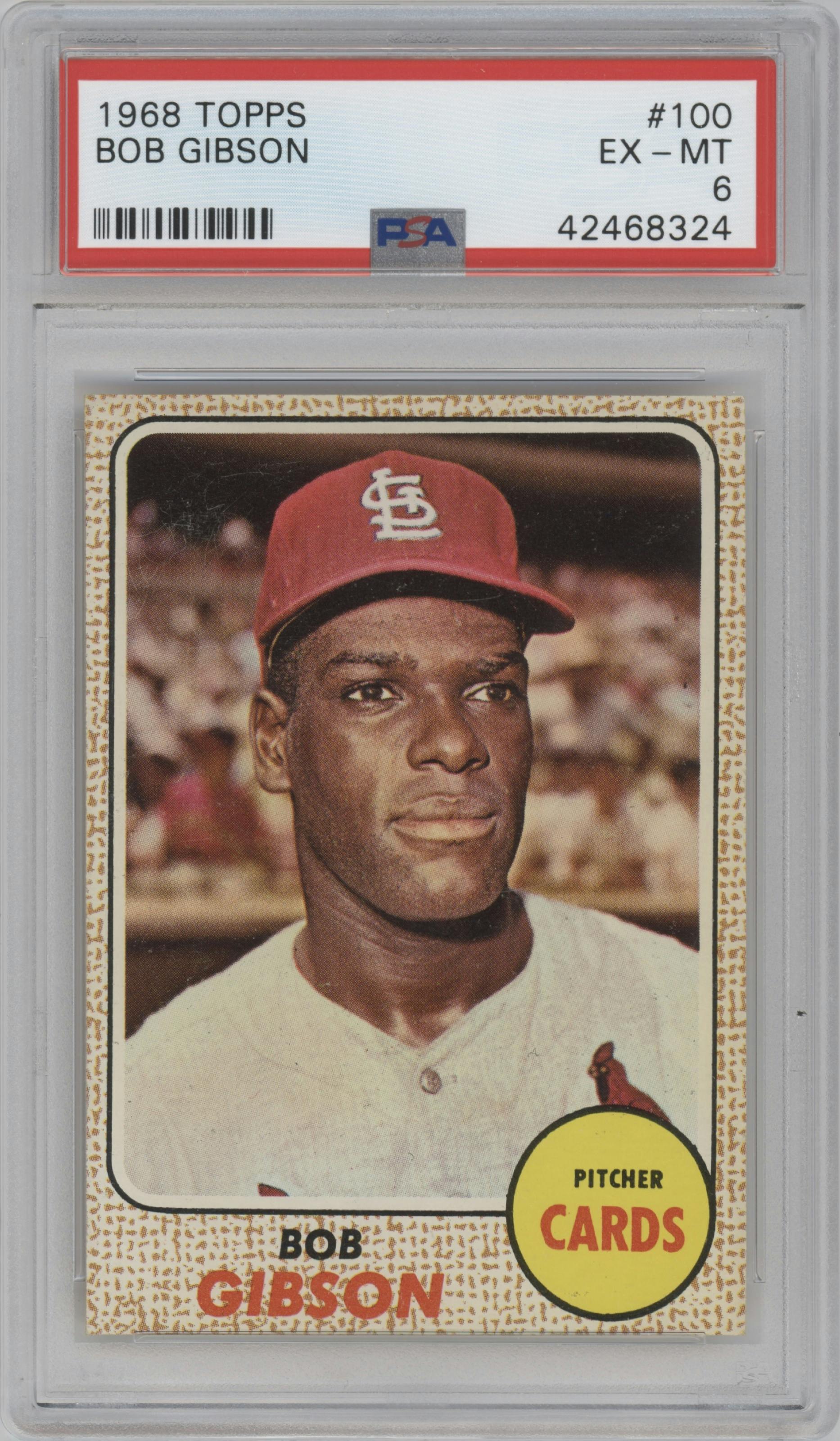 Bob Gibson from the 1968 Topps set graded by PSA and given an overall grade of 6.
