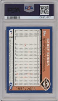 Barry Bonds from the 2003 Topps set featuring a Gold parallel graded by PSA and given an overall grade of 8.