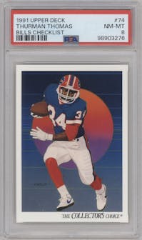Thurman Thomas from the 1991 Upper Deck set graded by PSA and given an overall grade of 8.