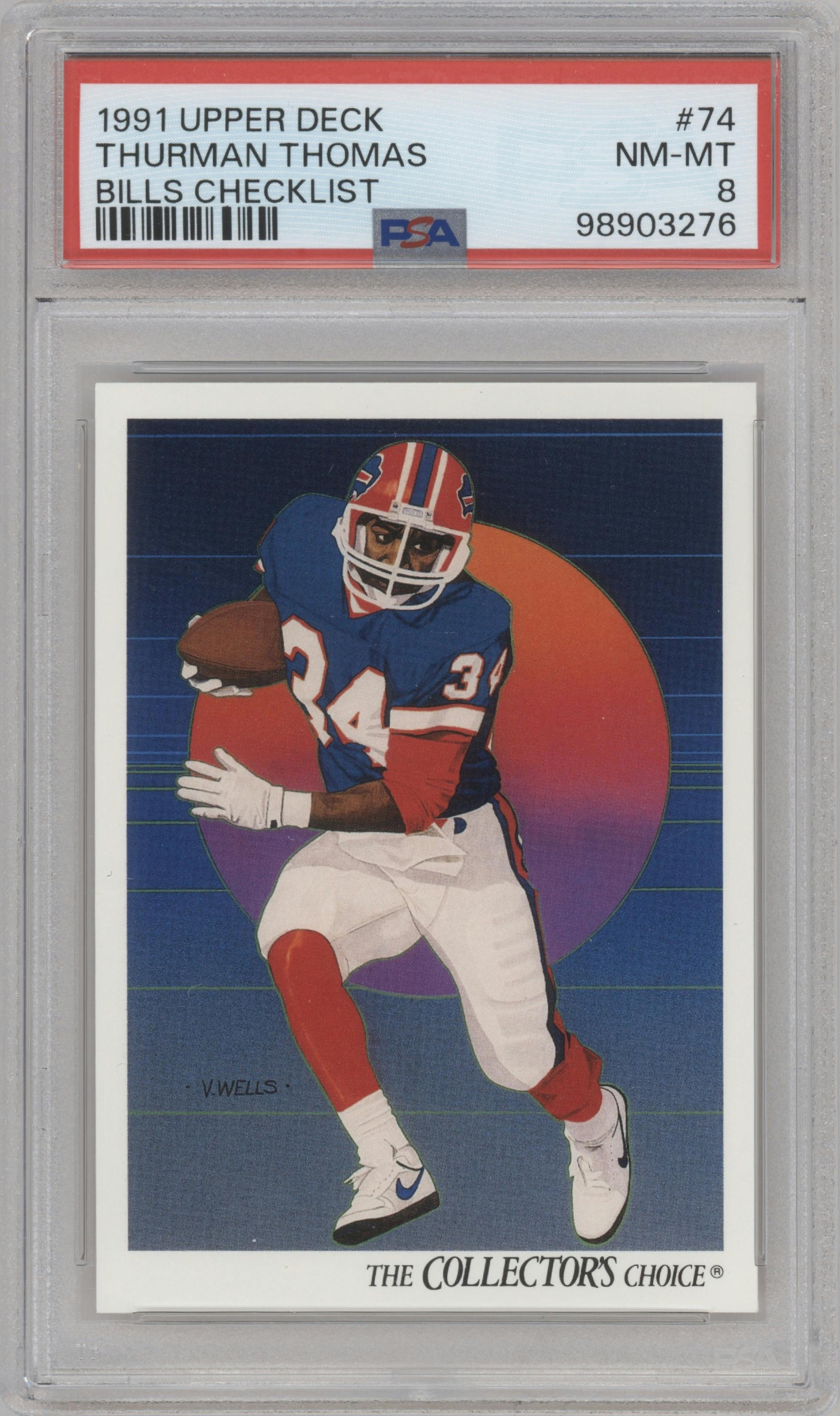 Thurman Thomas from the 1991 Upper Deck set graded by PSA and given an overall grade of 8.