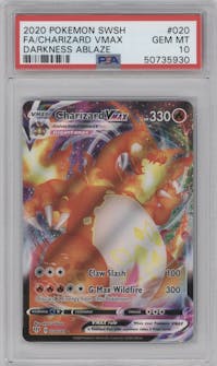 Charizard VMAX from the 2020 Pokemon SWSH set graded by PSA and given an overall grade of 10.