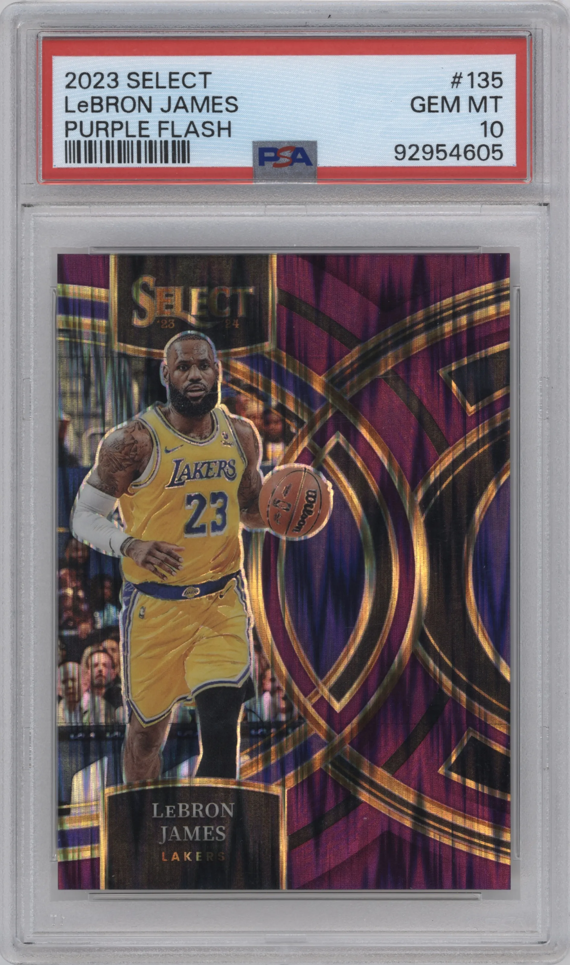 2023 Panini Select Pre.Lvl. LeBron James Purple Flash Prizms #135 PSA 10