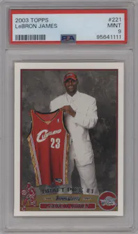 LeBron James from the 2003-04 Topps set graded by PSA and given an overall grade of 9.