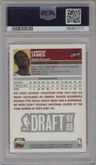 LeBron James from the 2003-04 Topps set graded by PSA and given an overall grade of 9.