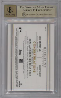 Ken Griffey Jr./Mike Trout from the 2022 Topps Definitive Collection set featuring a Red parallel graded by Beckett and given an overall grade of 10.
