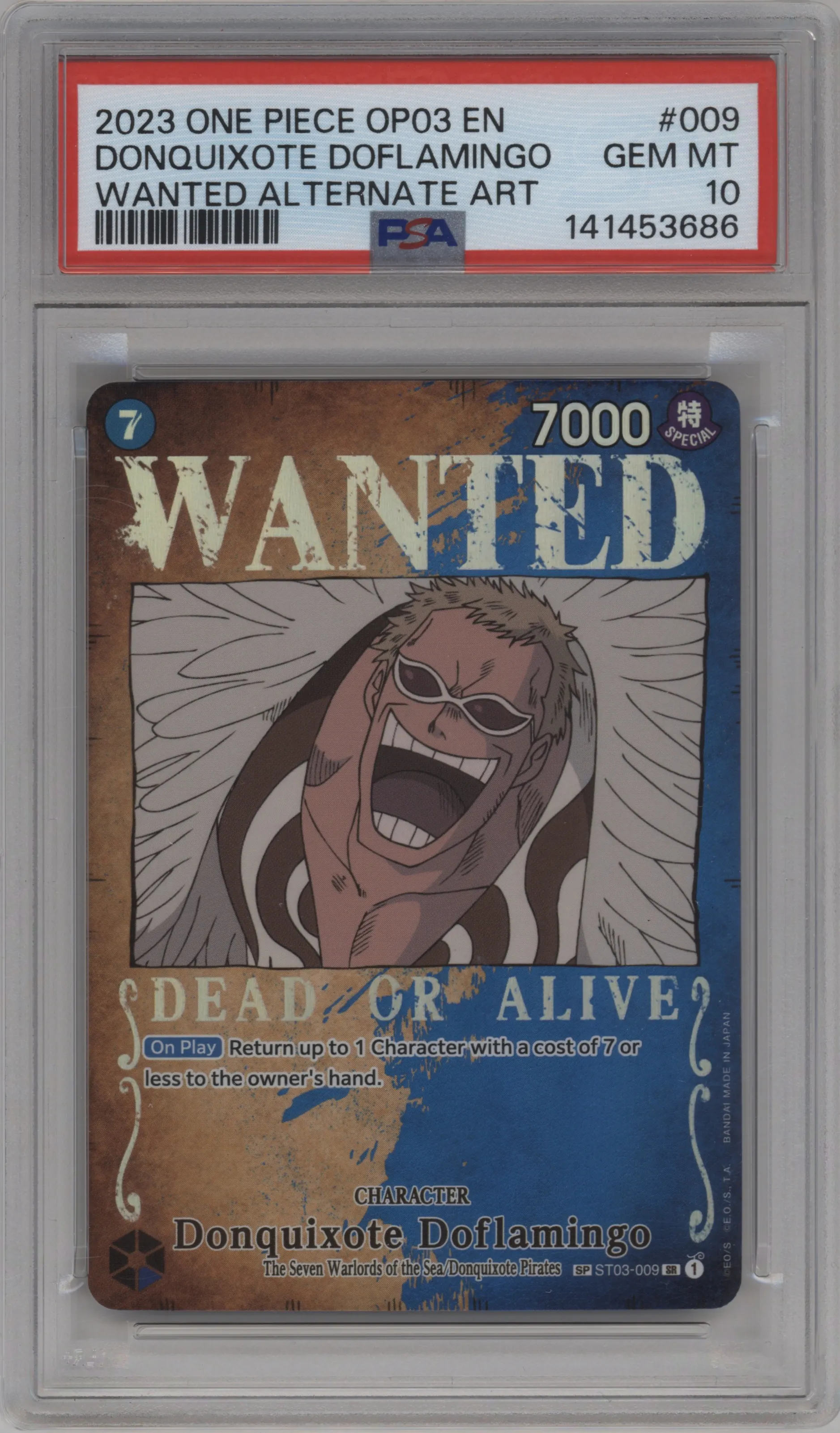 2023 One Piece Pillars of Strength Donquixote Doflamingo Wanted Poster Alternate Art PSA 10