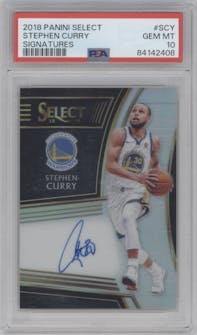 Stephen Curry from the 2018-19 Panini Select  set graded by PSA and given an overall grade of 10.