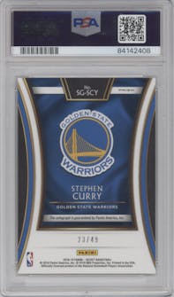 Stephen Curry from the 2018-19 Panini Select  set graded by PSA and given an overall grade of 10.