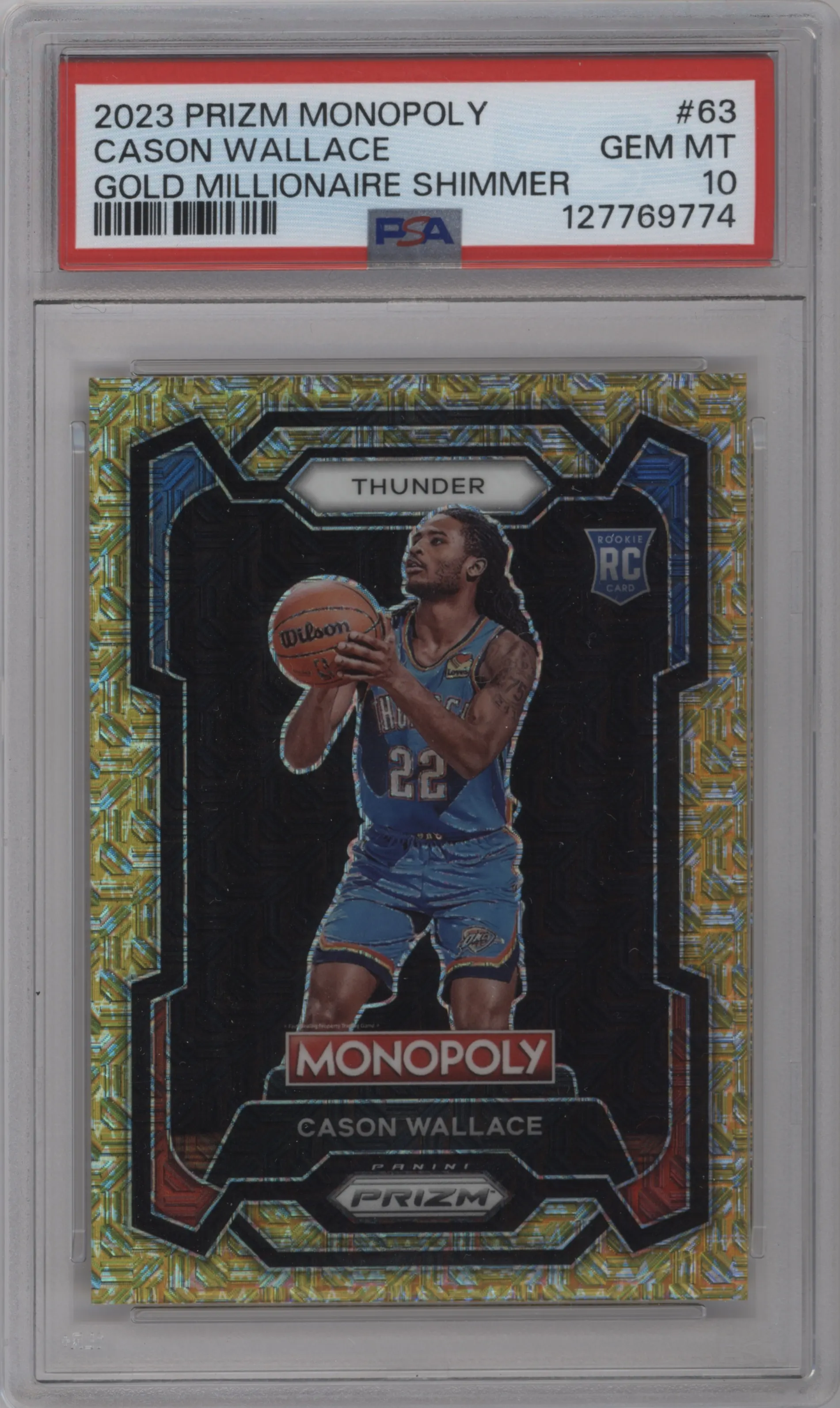 2023 Panini Prizm Monopoly Cason Wallace Gold Millionaire Shimmer #63 PSA 10