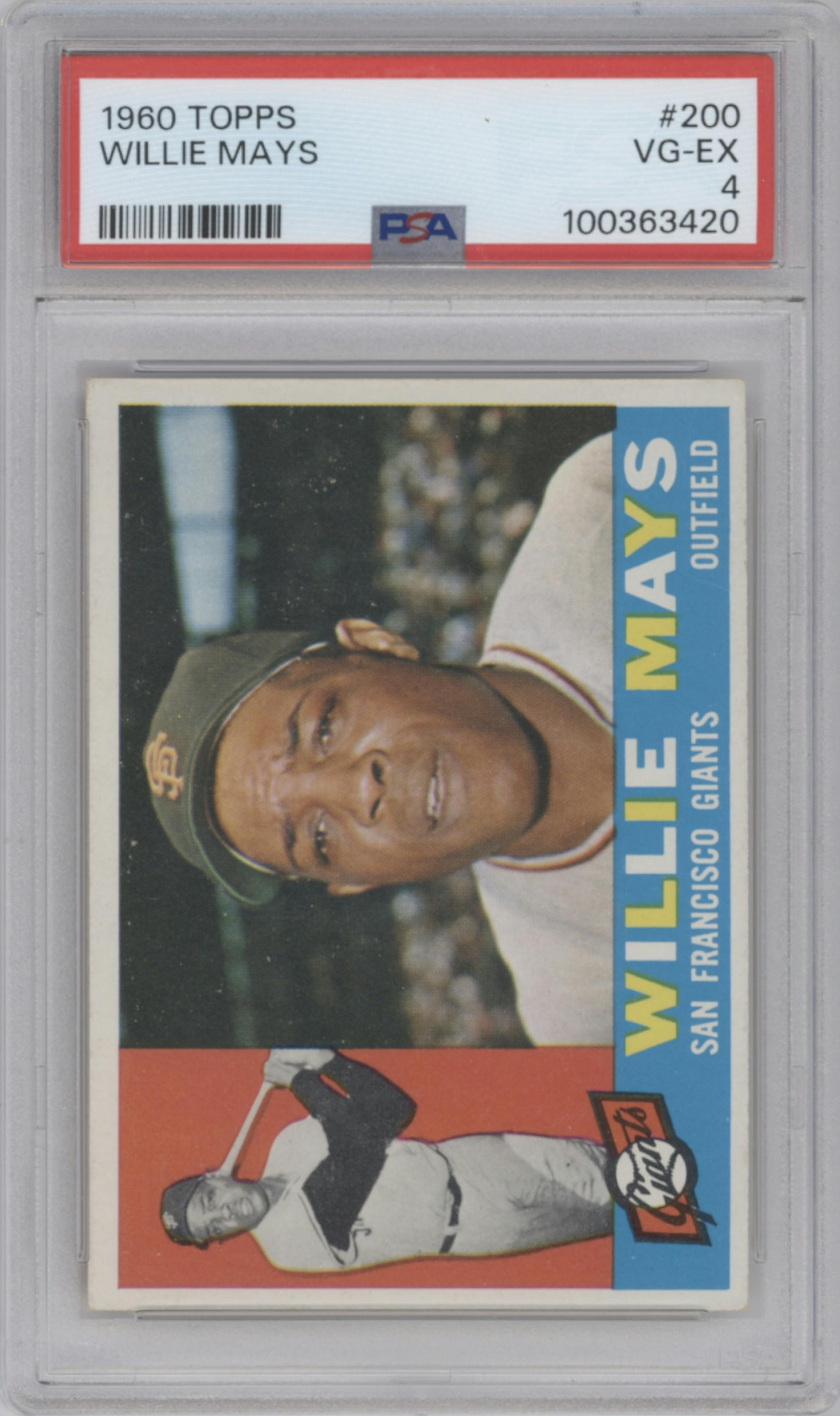 Willie Mays from the 1960 Topps set graded by PSA and given an overall grade of 4.