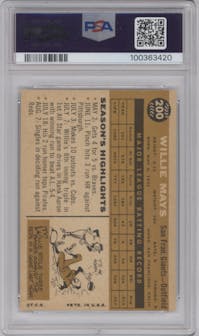 Willie Mays from the 1960 Topps set graded by PSA and given an overall grade of 4.