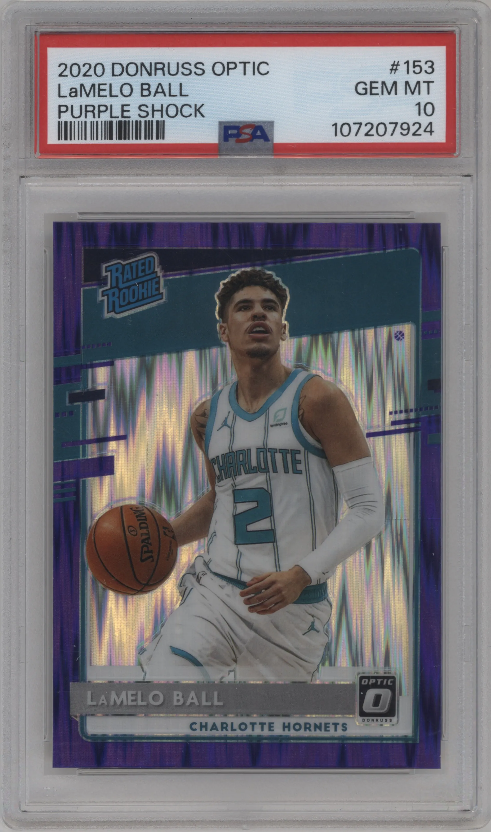 2020 Panini Donruss Optic Rated Rookie LaMelo Ball Purple Shock #153 PSA 10