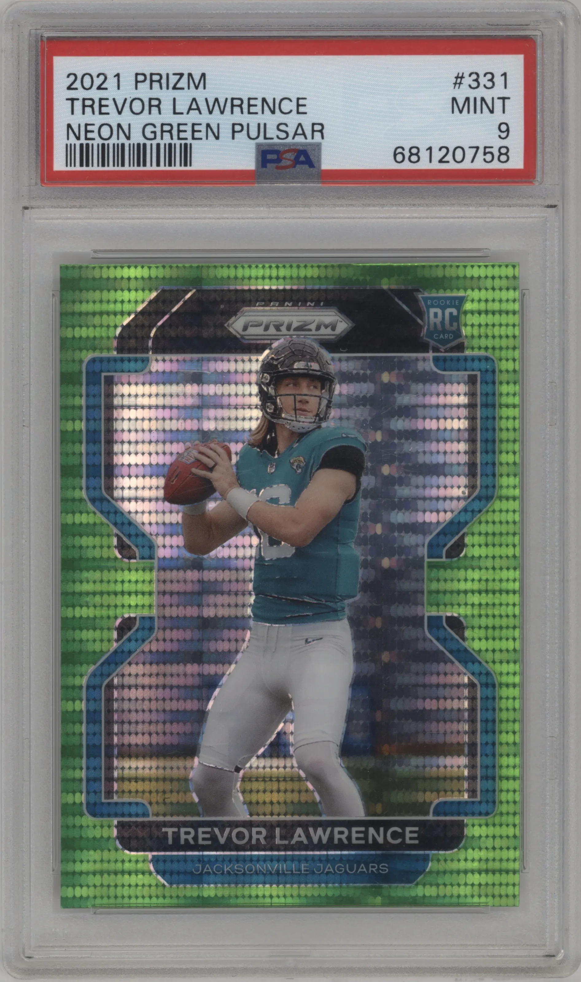 2021 Panini Prizm Trevor Lawrence Neon Green Pulsar #331 PSA 9