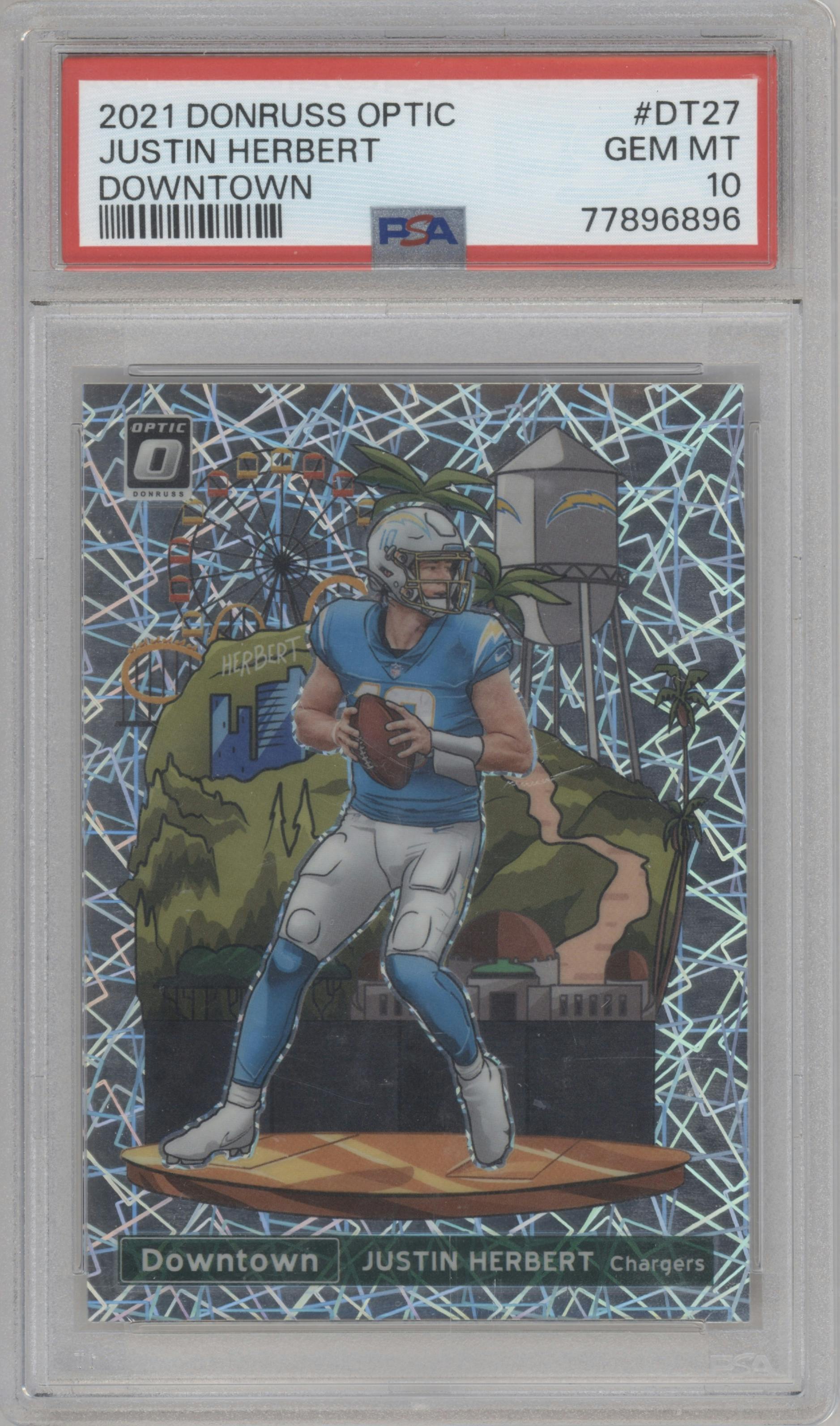 Justin Herbert from the 2021 Panini Donruss Optic set graded by PSA and given an overall grade of 10.
