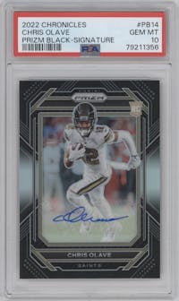 Chris Olave from the 2022 Panini Chronicles set graded by PSA and given an overall grade of 10.