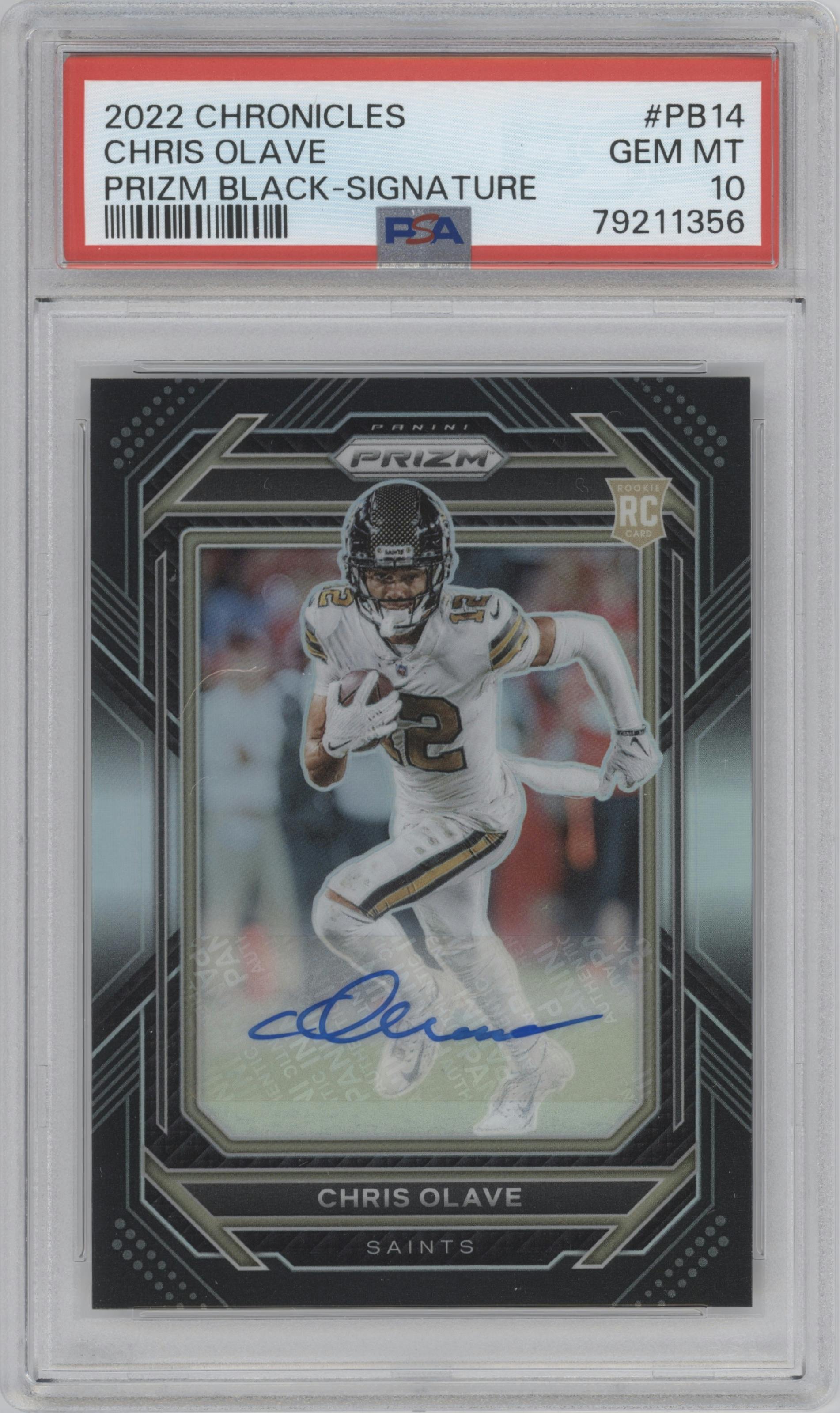 Chris Olave from the 2022 Panini Chronicles set graded by PSA and given an overall grade of 10.