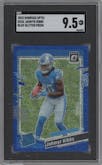 Jahmyr Gibbs from the 2023 Donruss Optic set featuring a Blue Glitter parallel graded by SGC and given an overall grade of 9.5.