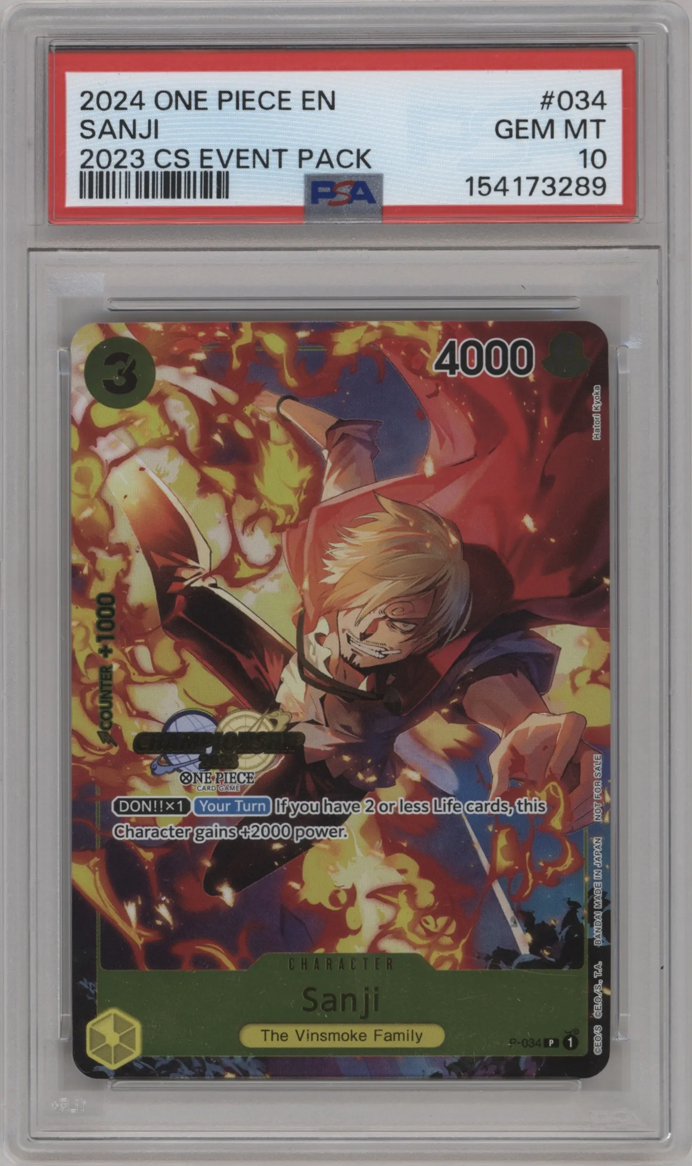 2024 One Piece '23 CS Event Pack Sanji PSA 10