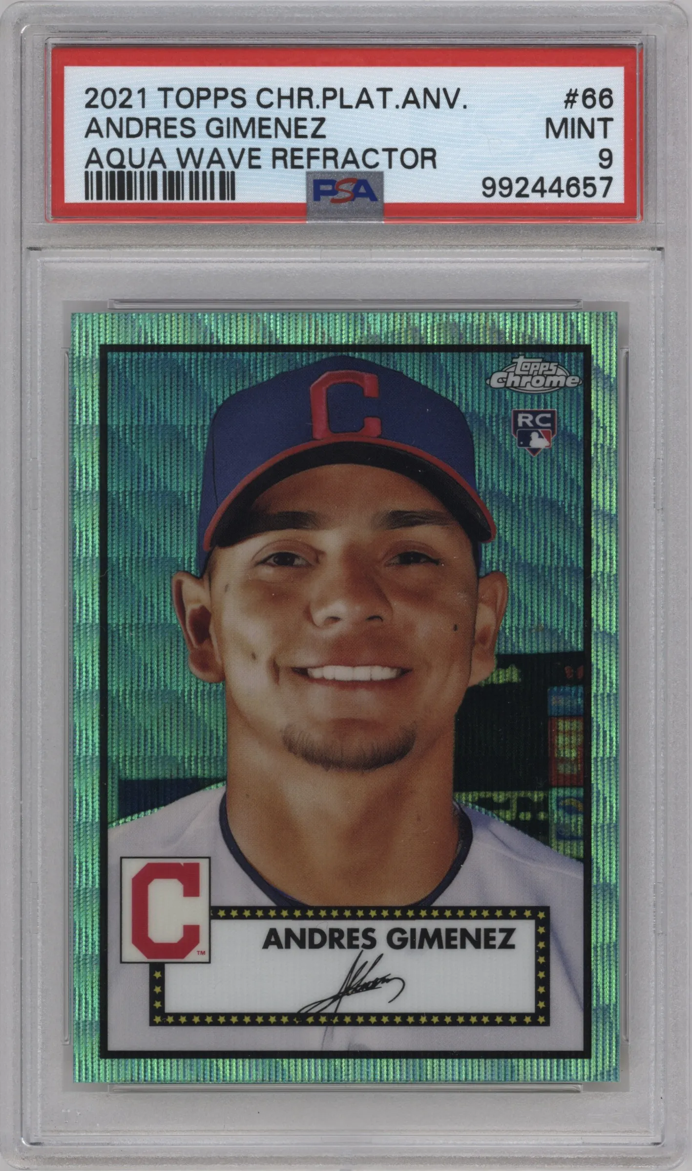 2021 Topps Chrome Platinum Anniversary Andres Gimenez Aqua Wave Refractor #66 PSA 9