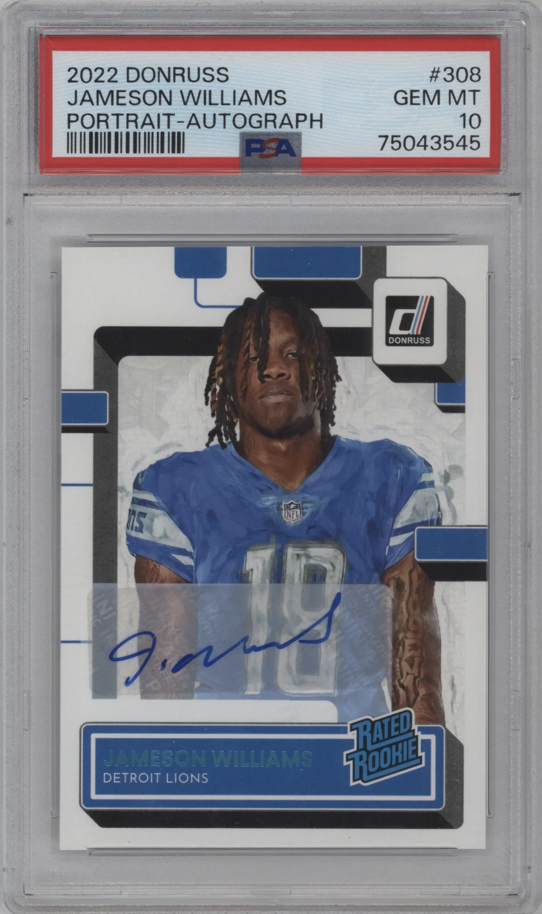 2022 Panini Donruss Rtd.Rke.Portrait Auto Jameson Williams PSA 10