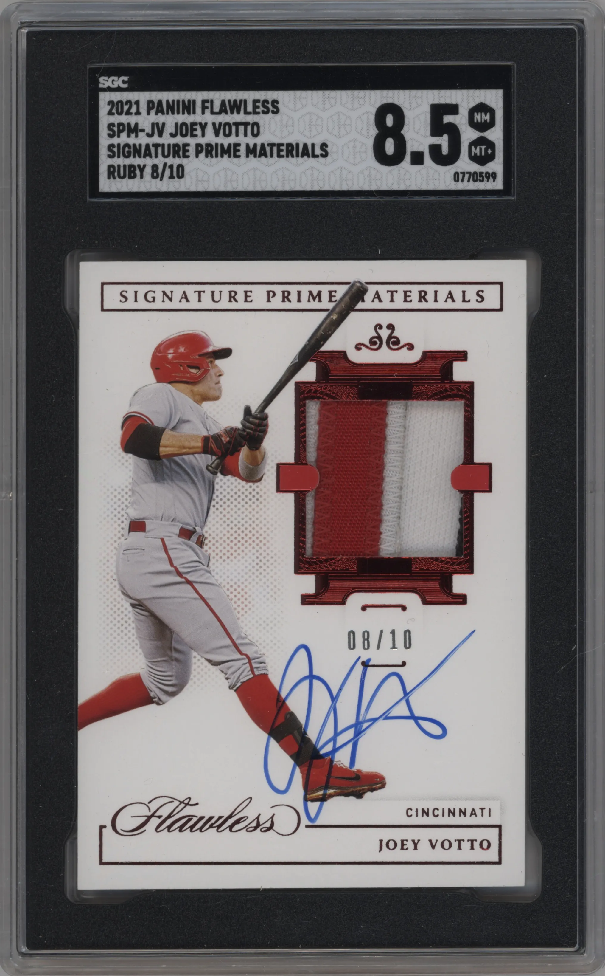 2021 Panini Flawless Sig.Prime Mat. Joey Votto Ruby #SPM-JV SGC 8.5