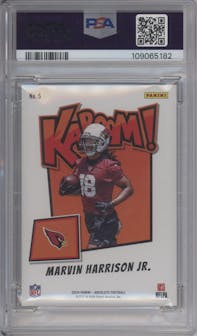 Marvin Harrison Jr. from the 2024 Panini Absolute set graded by PSA and given an overall grade of 10.