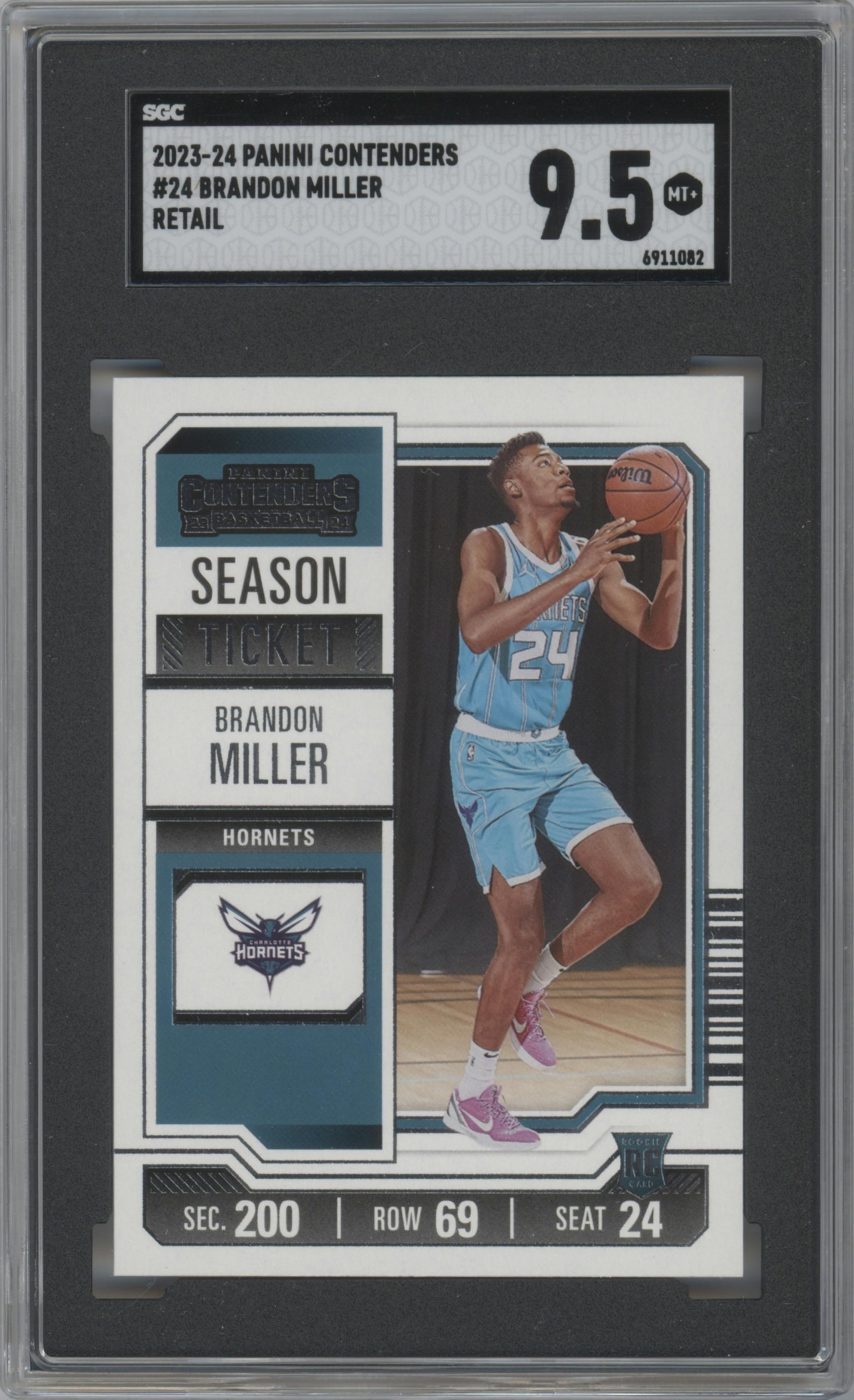 Brandon Miller from the 2023-24 Panini Contenders set featuring a Retail parallel graded by SGC and given an overall grade of 9.5.
