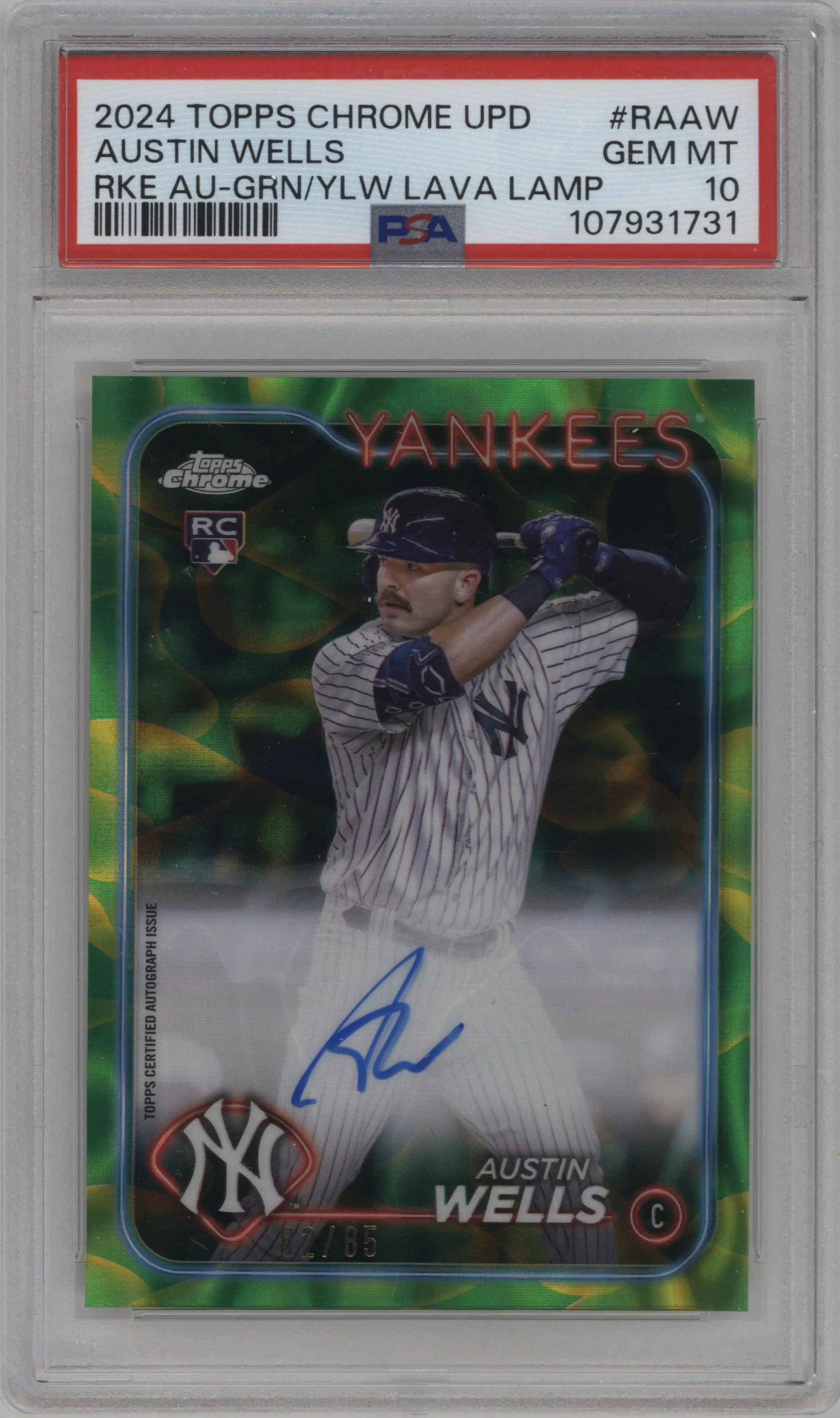 2024 Topps Chrome Update Rke.Au. Austin Wells Lava Lamp Green/Yellow Refractors #RA-AW PSA 10