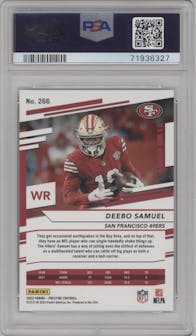 Deebo Samuel from the 2022 Panini Prestige set featuring a Xtra Points Diamond parallel graded by PSA and given an overall grade of 10.