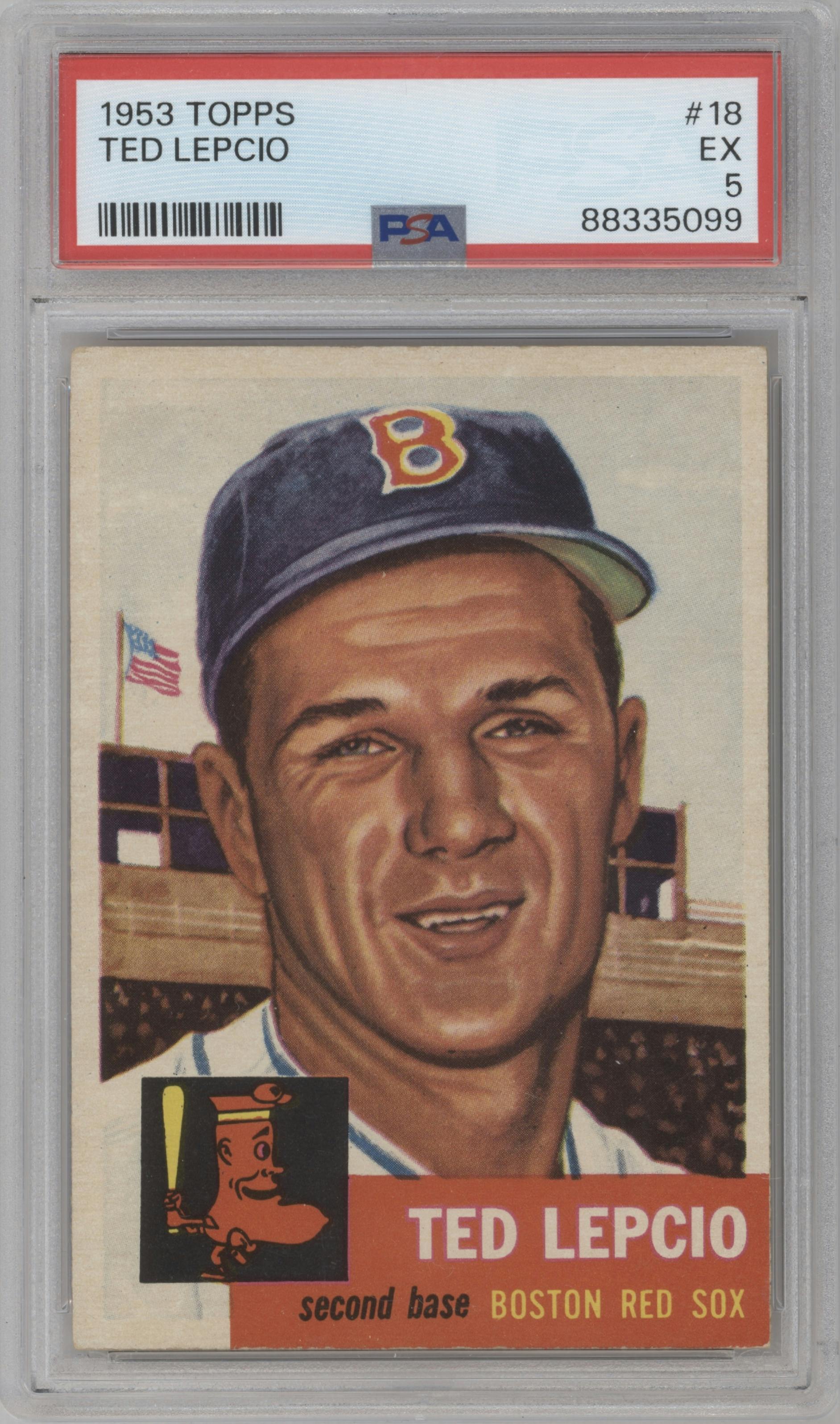 Ted Lepcio from the 1953 Topps set graded by PSA and given an overall grade of 5.