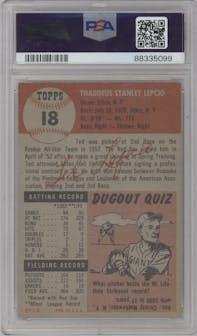 Ted Lepcio from the 1953 Topps set graded by PSA and given an overall grade of 5.