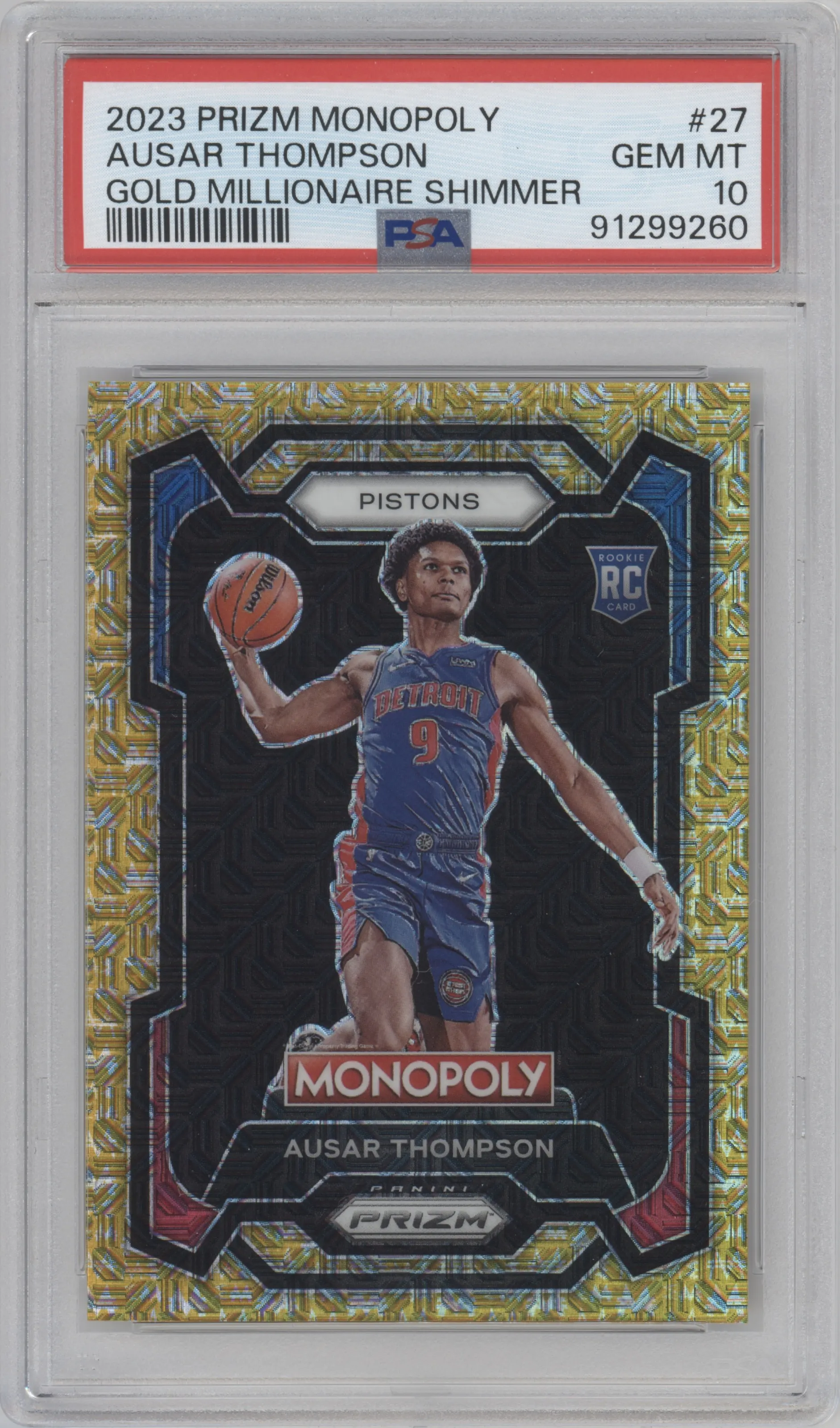 2023 Panini Prizm Monopoly Ausar Thompson Gold Millionaire Shimmer #27 PSA 10